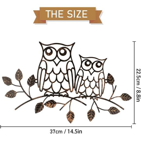 Metal Owl Decor Metal Owl Wall Art Decor for Home Living Room Bedroom - Picture 2 of 8
